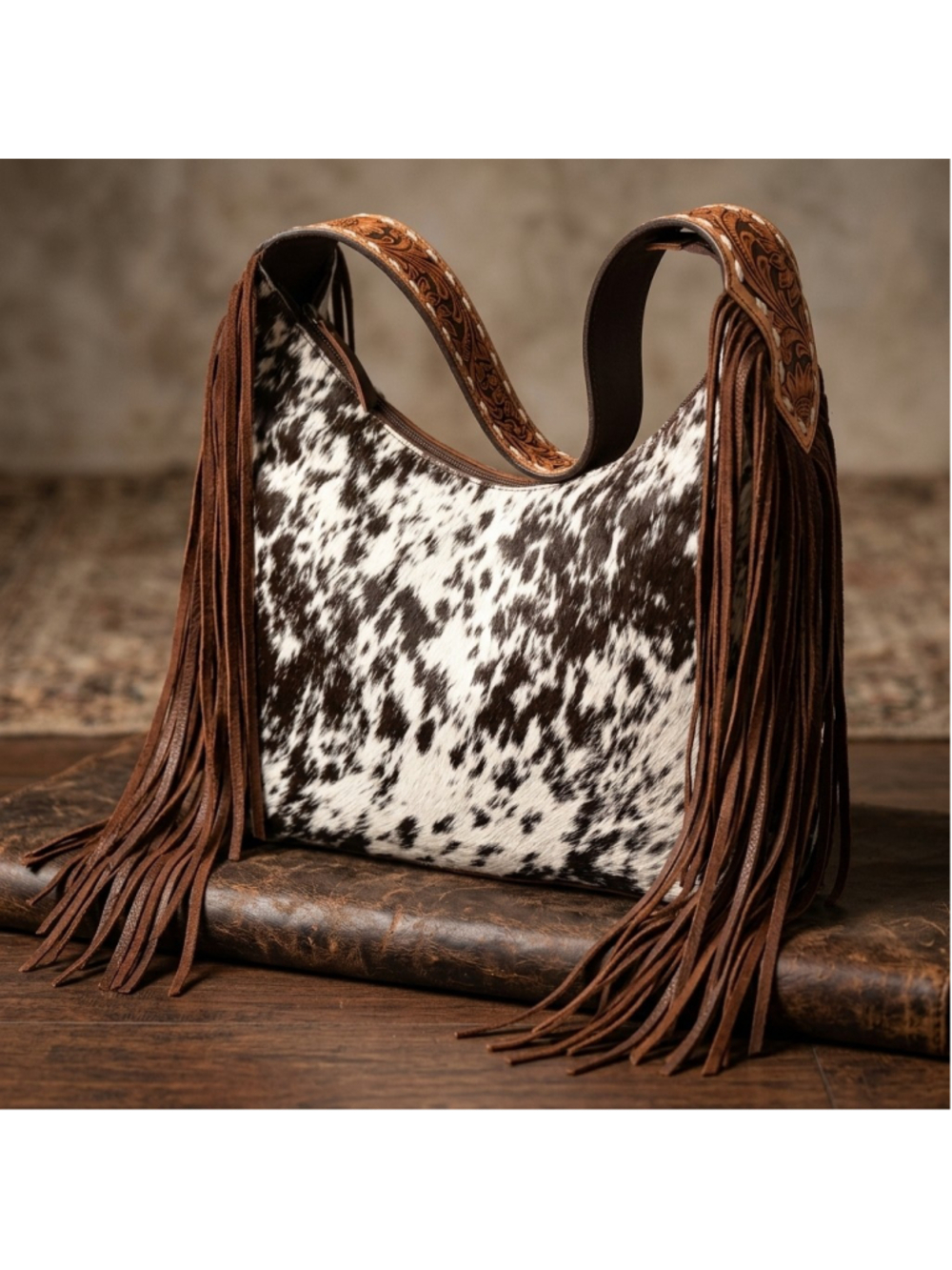 American Darling Western Fringe Cowhide Hobo Bag